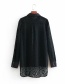Fashion Black Solid Color Lace Stitching Pocket Lapel Long Sleeve Shirt