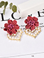 Fashion Pink Alloy Pearl Fabric Flower Love Earrings