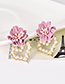 Fashion Pink Alloy Pearl Fabric Flower Love Earrings