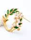 Fashion Green Drop Oil Flower Pearl With Diamond Brooch