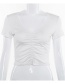 Fashion White Pleated Low-cut Short-sleeved Navel T-shirt