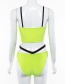 Fashion Fluorescent Green Contrast Sling Short Vest High Waist Briefs Set