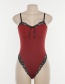 Fashion Red Lace Stitching Contrast Suspenders Halter Onesies