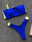 Fashion Blue Stitching Sports Bikini One-shoulder Tube Top Split Swimsuit