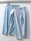 Fashion In Blue Washed Trousers Button Stitching Jeans