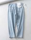 Fashion Light Blue Washed Trousers Button Stitching Jeans
