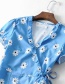 Fashion Blue Small Flower Print V-neck Ruffled Dress