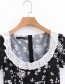 Fashion Black Lace-neck Flower Print Dress