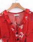 Fashion Red Wooden Eared V-neck Button Flower Print Dress