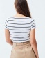 Fashion Stripe Buttoned Crossbody V-neck Short-sleeved T-shirt