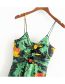 Fashion Green Flower Print Sling Bow Backless Dress