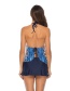 Fashion Blue Split Skirt Print Swimsuit