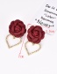 Fashion Red Wine Alloy Diamond Flower Love Earrings