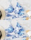 Fashion Blue Leaf Print Cross Straps Split Bikini