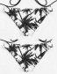 Fashion Black Coconut Tree Print System Rope Swimsuit