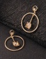 Fashion Gold Geometric Circle With Diamond Stud Earrings