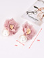 Fashion Leather Pink Pearl Mesh Flower Earrings