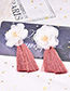 Fashion Pink Mesh Flower Tassel Earrings