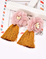 Fashion White + Pink Mesh Flower Tassel Earrings