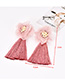 Fashion White + Pink Mesh Flower Tassel Earrings