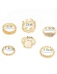 Fashion Gold Full Diamond Crown Geometric Ring Set Of 6