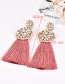Fashion Leather Pink Alloy Diamond Round Tassel Earrings