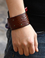 Fashion Brown + Red Flower Printed Oil Wide Leather Bracelet