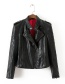 Fashion Black Shoulder-knit Leather Jacket With Padded Shoulder