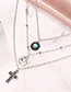 Fashion Silver Cross World Map Turquoise Three-layer Necklace