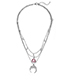 Fashion Silver Crescent Horn Jewel Beaded Three-layer Necklace