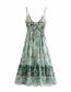 Fashion Green Lace Floral Print Sling Dress