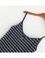Fashion Navy Striped Cotton Spinning V-neck Split Single-breasted Dress