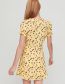 Fashion Yellow Lace V-neck Tie Print Dress
