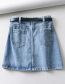 Fashion Blue Washed High Waist Single-breasted Skirt With Belt