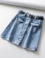 Fashion Blue Washed High Waist Single-breasted Skirt With Belt