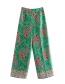 Fashion Green Flower Printed Wide Leg Pants