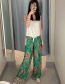 Fashion Green Flower Printed Wide Leg Pants
