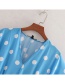 Fashion Blue Polka Dot Printed V-neck Lace Dress