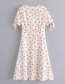 Fashion Beige Cherry Print V Leaders With Front Buckle Dress