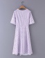 Fashion Purple Ruffled Dot Print V-neck Pleated Dress