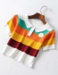 Fashion Color Striped Lapel Sweater Top