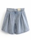 Fashion Blue Washed Lace-up String High Waist Wide Leg Denim Shorts