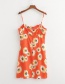 Fashion Orange Sun Flower Sling Open Back Dress