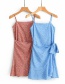 Fashion Blue Floral Print Sling Ruffled Lace Dress