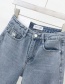 Fashion Blue Washed Holes: Raw Edges: Denim Pants