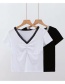 Fashion White Stitching V-neck Lace T-shirt