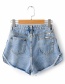 Fashion Blue Washed Raw Trimmed Denim Shorts