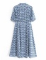 Fashion Blue Floral Print Suit Collar Dress