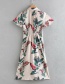 Fashion Color Floral Print Lapel Single Breasted Dress