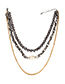 Fashion Gold + Gun Color Imitation Pearl Thick Iron Chain Three-layer Integrated Necklace